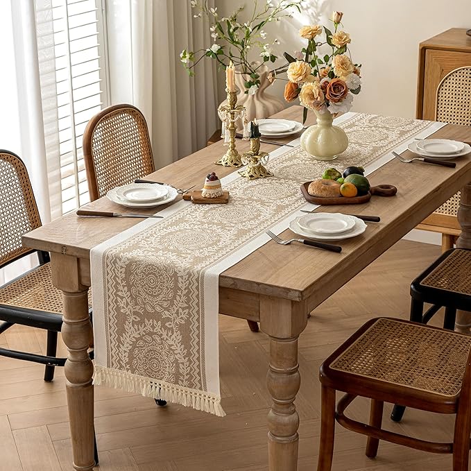 Table Runners 119 Inches,Waterproof Boho Table Runner with Tassel Fringe,Table Runner for Party Coffee Table