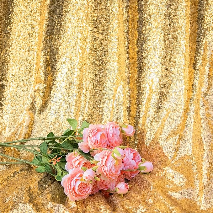 JYFLZQ Gold Sequin Backdrop Curtains 8ft x 8ft 1 Panel Glitter Photo Booth Backdrops Sparkly Photography Background Drapes for Parties Wedding Bridal Showers