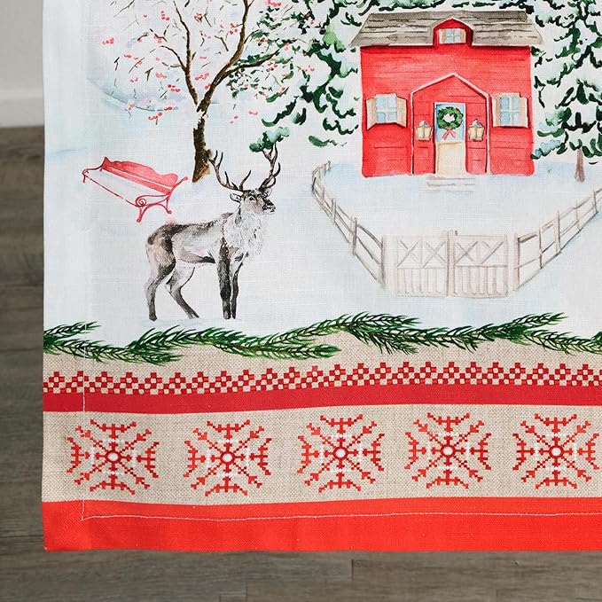 Maison d' Hermine Table Runner 100% Cotton Single Layer Table Runners 72 inches Long for Thanksgiving Christmas Decorations Home Kitchen Dining Party Wedding (Rural Christmas, 14.5" x 72")