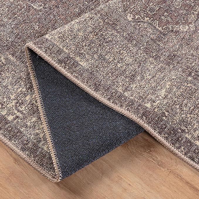 Bloom Rugs Washable Non-Slip 6' x 9' Rug - Taupe/Beige Traditional Medallion Area Rug for Living Room, Bedroom, Dining Room, and Kitchen - Exact Size: 6' x 9'