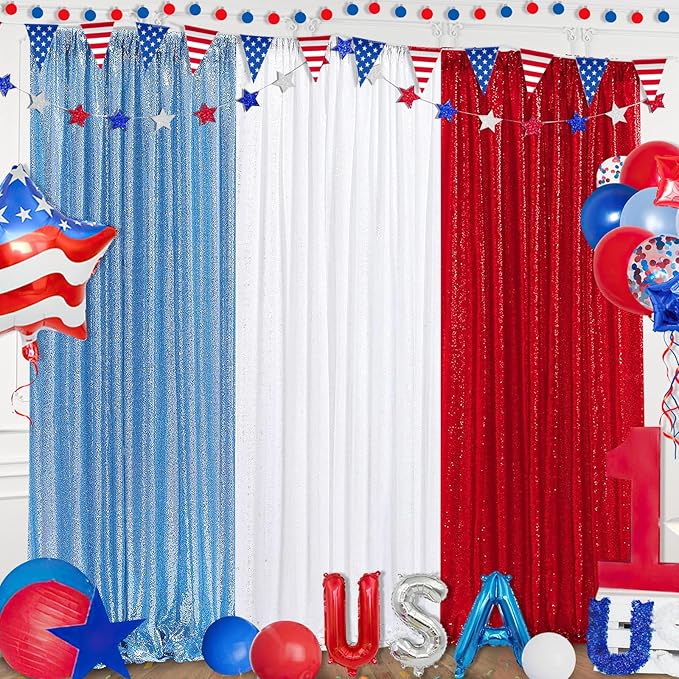 QueenDream Red Sequin Backdrop 2 Panels 2FTx8FT Christmas Party Backdrop Curtains Glitter Photo Background Wedding Stage Decorations