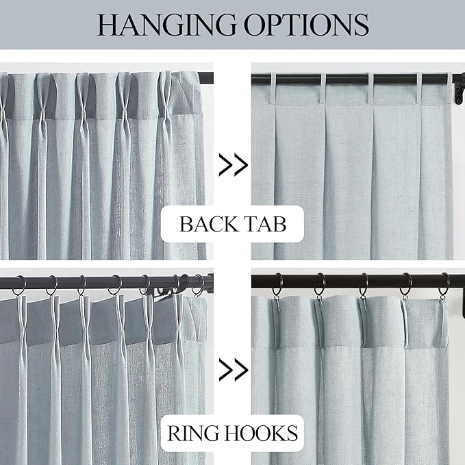 Vision Home Pinch Pleated Semi Sheer Curtains Textured Linen Blended Light Filtering Window Curtains 95 inch for Living Room Bedroom Patio Pinch Pleat Drapes with Hooks 1 Panel 60"Wx95"L,Blueish Gray