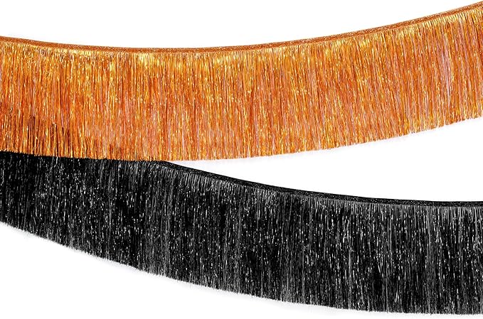 KatchOn, XtraLarge Black and Orange Fringe Banner - 6.5 Ft, Pack of 2 | Halloween Tinsel Garland for Halloween Decorations, Orange and Black Party Decorations | Foil Fringe Garland for Birthday Party