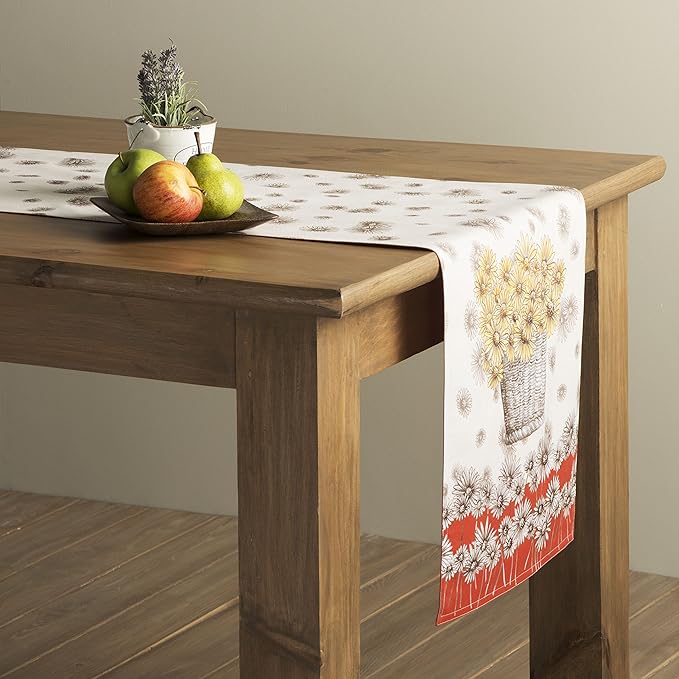 Maison d' Hermine Table Runner 100% Cotton Single Layer Table Runners 90 inches Long for Thanksgiving Christmas Decorations Home Kitchen Dining Party Wedding (Bagatelle, 14.5" x 90")