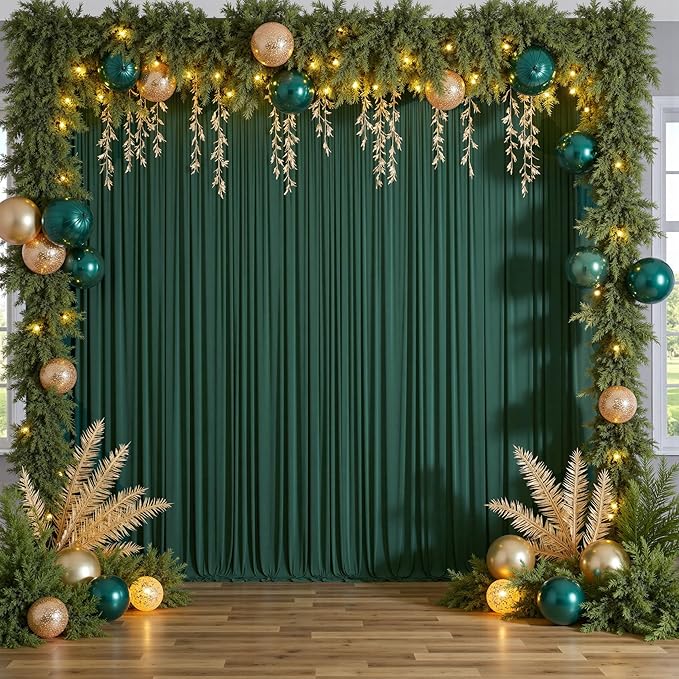 20ftx10ft Wrinkle Free Hunter Green Backdrop Curtains for Party Background, 4 Panels Silky Fabric Green Photo Backdrop Drapes Back Drop Cloth for Wedding Birthday Photography Baby Shower Decor