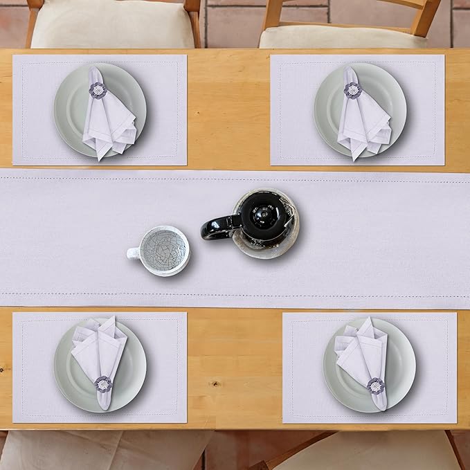 Ruvanti Linen Table Runner 120 Inches, Classic Hemstitch, Washable, Reusable, Non-Slipping, Stain Resistant- Perfect for Parties, Weddings, dinners, Thanksgiving, Christmas, Indoor use – Lavender Grey