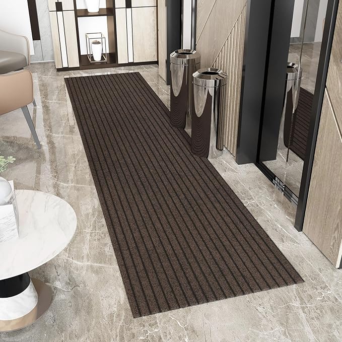 Ottomanson 2'7" x 12' Hallway Runner with Scraper Pile - Extra Durable Non-Slip Rug Mat for Indoor & Outdoor Use - Ideal for Kitchen, Entryway & Garage - High-Traffic Carpet, Brown