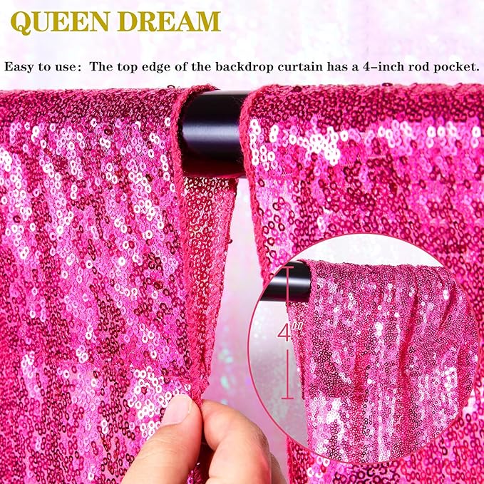 Hot Pink Sequin Backdrop 2 Panels 2FTx8FT Photo Backdrop Curtains Glitter Background for Wedding Party Stage Decorations