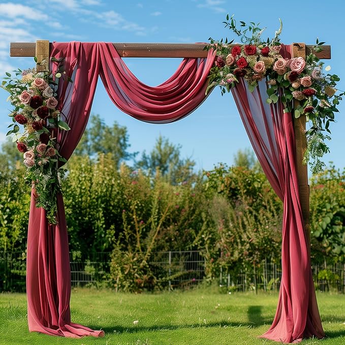 Wedding Arch Draping Fabric 6 Panels 28.7" x 20FT Burgundy Sheer Chiffon Backdrop Drapes for Wedding Ceremony Birthday Party Bridal Shower Outdoor Decoration