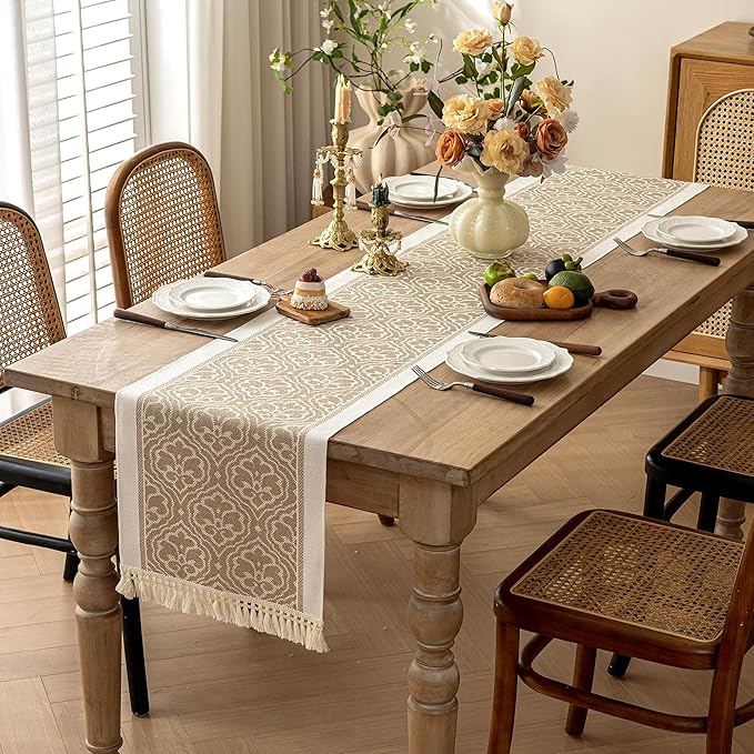 Table Runner 48 Inches Long,Waterproof Boho Table Runner with Tassel Fringe,Table Runners for Party Coffee Table