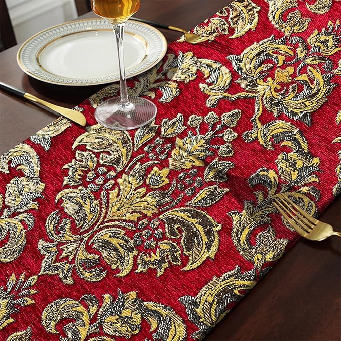 Christmas Red Chenille Table Runner for Center Decoration(13x60inch)