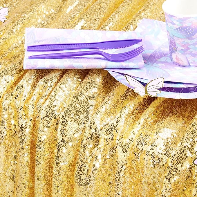 QueenDream Gold Sequin Tablecloth 60x102 Inch Sparkly Gold Wedding Tablecloth for Baby Shower Birthday Christmas Party Decorations