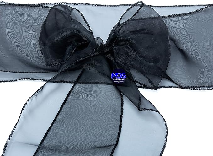 MDS Pack of 75 PCS Organza Chair Sashes Wider Dining Chair Bows Ribbon Tie Back for Wedding Party Birthday Bridal Shower Reception Event Banquet Home Chair Cover Decoration - Black