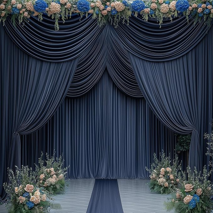 20ftx14FT Wrinkle Free Navy Blue Backdrop Curtain, 4 Panels 14FT Height Navy Blue Wedding Backdrop Drapes, Silky Polyester Back Drop Cloth for Birthday Photography Background Party Backdrop Draping