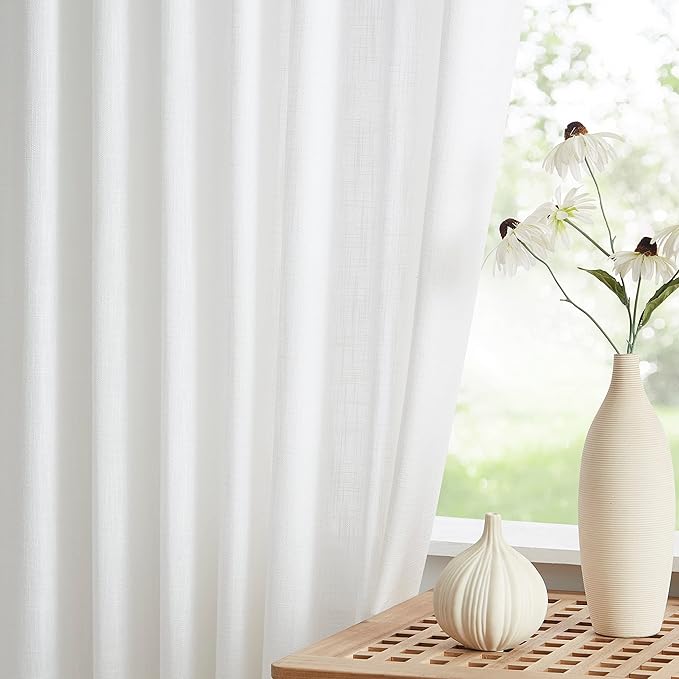 Vision Home White Pinch Pleated Semi Sheer Curtains Textured Light Filtering Window Curtains 72 inch for Living Room Bedroom Rayon Blended Pinch Pleat Drapes with Hooks 2 Panels 40" Wx72 L