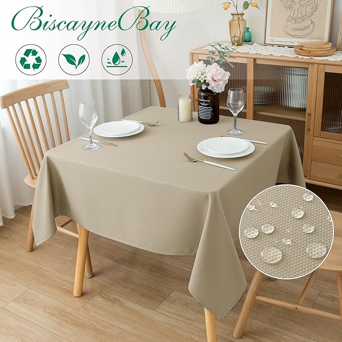 Biscaynebay Textured Fabric Square Tablecloths 54x54 Inches, Natural Water Resistant Spill Proof Table Cloth Washable Small Card Folding Table Covers for Dining, Kitchen, Wedding and Parties