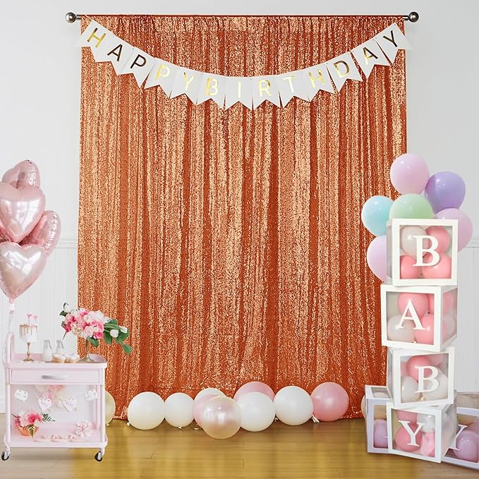 Sugargirl Orange Sequin Backdrop Curtain 2 Panels 2FTx8FT Glitter Orange Background Drapes Sparkle Photography Backdrop for Party Wedding Birthday Wall Decoration