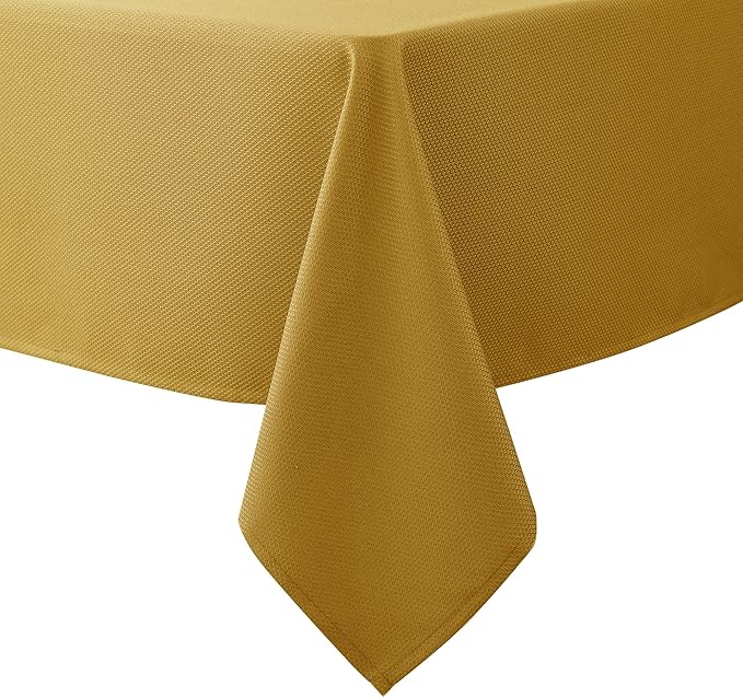 Biscaynebay Textured Fabric Rectangle Christmas Tablecloths 70x108 Inch, Gold Water Resistant Tablecloths for Dining, Kitchen, Wedding, Parties etc. Machine Washable