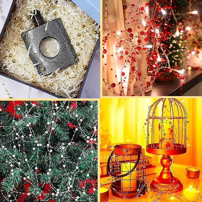 50 PCS Artificial Floating Beads for Centerpieces Vases, White Porcelain AB 8+3mm String Beads for Wedding Party Pearl String for Decor, String Pearls for Crafts Vase Filler