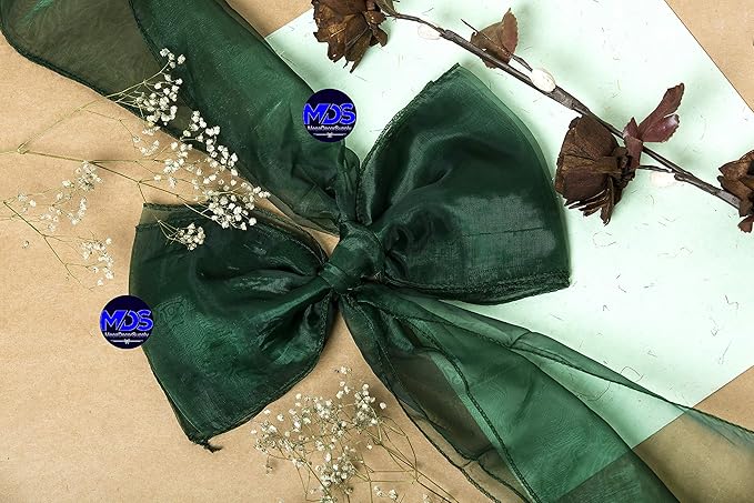 MDS Pack of 150 PCS Organza Chair Sashes Wider Dining Chair Bows Ribbon Tie Back for Wedding Party Birthday Bridal Shower Reception Event Banquet Home Chair Cover Decoration - Hunter Green