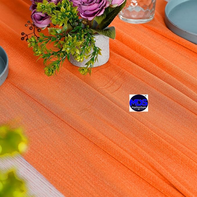 MDS Halloween Chiffon Table Runner - 25 Pack, 29 x 170 Inches, 14ft Each - Sheer Spooky Table Runners for Haunted House Parties, Trick-or-Treat Tables, Witchy Décor, Wedding & Events - Orange