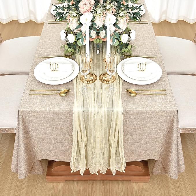 Fitable Faux Linen Tablecloths for Rectangle Tables: Water & Stain Resistant Farmhouse Table Cloth, Washable Burlap Textured Table Covers for Kitchen Dining Party(2 Pack, 60x84 Inch, Beige)