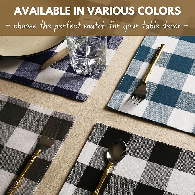 Native Fab Table Runner Buffalo Check Plaid 100% Cotton - 13x90 Inches Kitchen Dining Table Decoration for Indoor Outdoor Farmhouse Home Party Decor - Mint Green and White