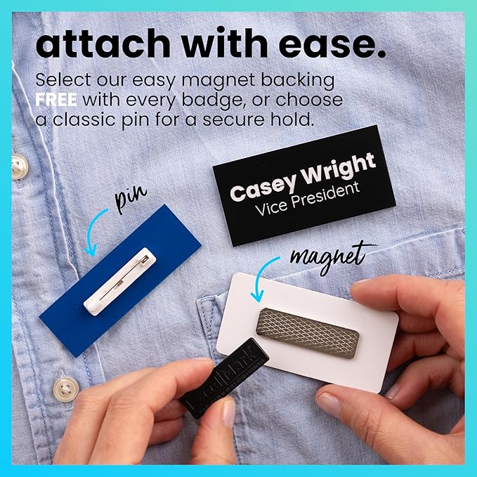 ExcelMark Custom Name Tag - Engraved Name Badge with Pin or Magnetic Backing, 16 Colors, 6 Fonts, and 2 Sizes to Choose from (Bronze w/Black Letters, 1"x 3")