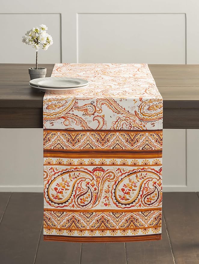 Maison d' Hermine Table Runner 100% Cotton Single Layer Table Runners 60 inches Long for Thanksgiving Christmas Decorations Home Kitchen Dining Party Wedding (Palatial Paisley, 14.5" x 60")