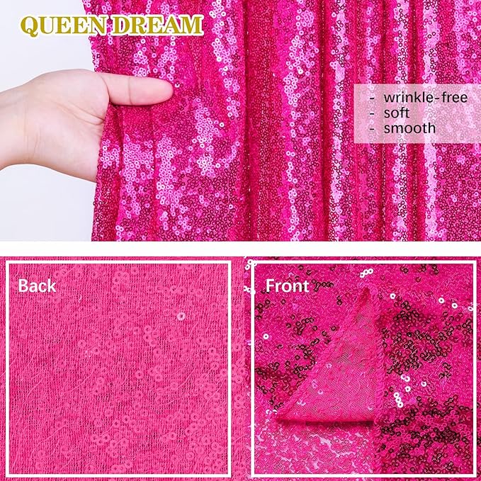 Hot Pink Sequin Backdrop 2 Panels 2FTx8FT Photo Backdrop Curtains Glitter Background for Wedding Party Stage Decorations