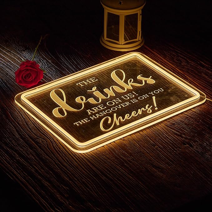 Bar Neon Sign The Drinks Are On Us LED Signs The HanGover is On You Cheers Neon Light Gifts for Wedding Party Bars Pubs Neon Signs Decorations