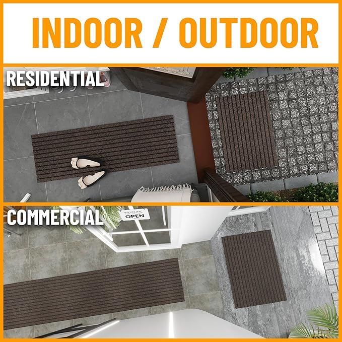 Ottomanson 2'7" x 50' Hallway Runner with Scraper Pile - Extra Durable Non-Slip Rug Mat for Indoor & Outdoor Use - Ideal for Kitchen, Entryway & Garage - High-Traffic Carpet, Brown