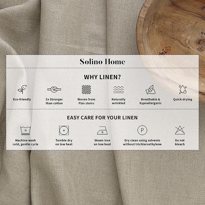 Solino Home Linen Beige Tablecloth 60 x 90 Inch - Classic Hemstitch, 100% Pure Linen Rectangular Tablecloth - Machine Washable Table Cloth for Fall, Autumn, Thanksgiving, Christmas