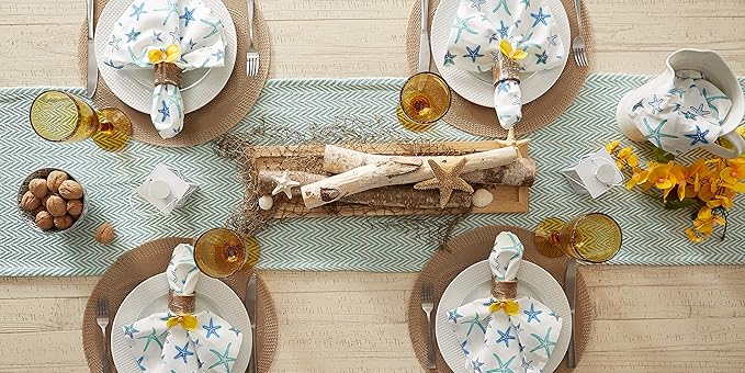 DII Woven Basic Tabletop Collection Chevron Table Runner, 15x72, Aqua