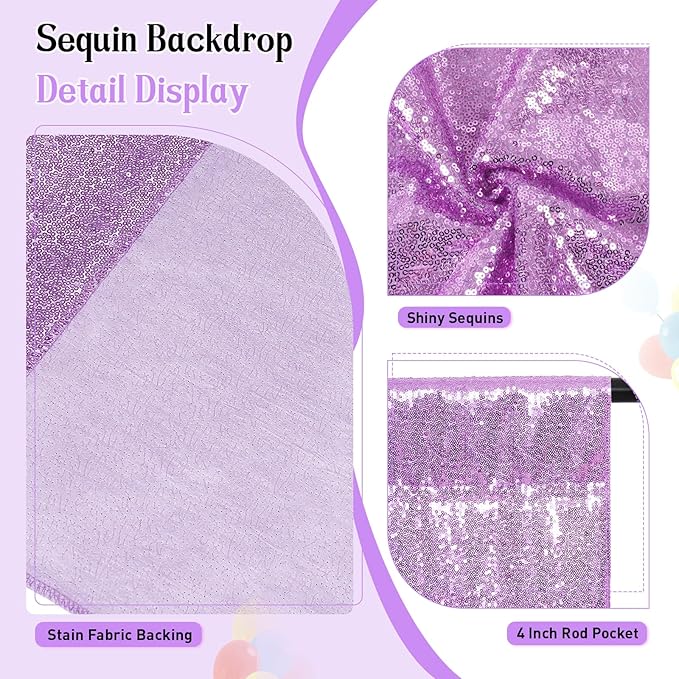 SquarePie Sequin Backdrop Curtain Not See Through Thick Glitter Background for Party 10FT x 10FT Lavender
