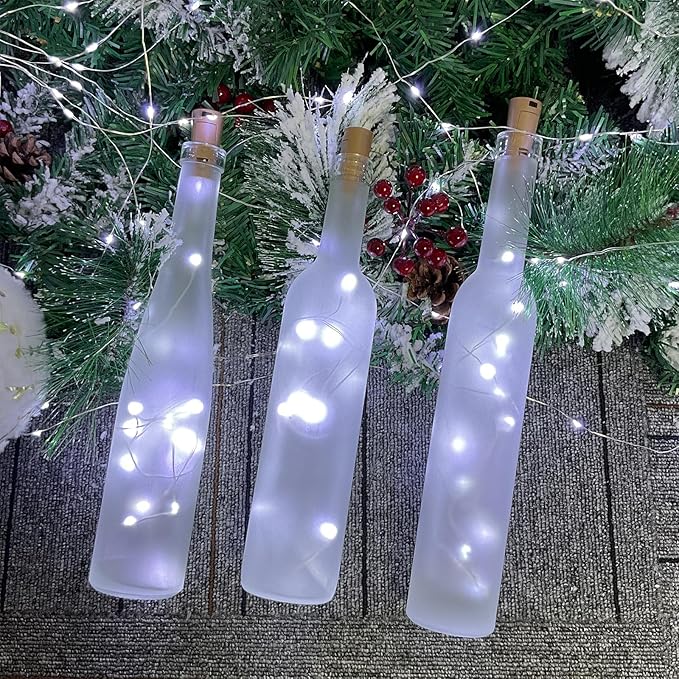 Wine Bottle Lights with Cork, 20 LEDs 6.6 Feet Silver Wire Cork Bottle Lights,Fairy Mini String Lights,for DIY Jar Halloween,Christmas,Party,Decor,Wedding Listing (18 Pack, Cool White)