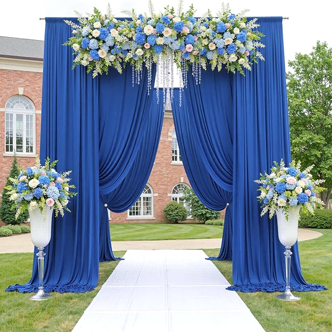 40ftx12ft Wrinkle Free Royal Blue Backdrop Curtain, 8 Panels 12FT Height Royal Blue Wedding Backdrop Drapes, Silky Polyester Back Drop Cloth for Birthday Photography Background Party Backdrop Draping