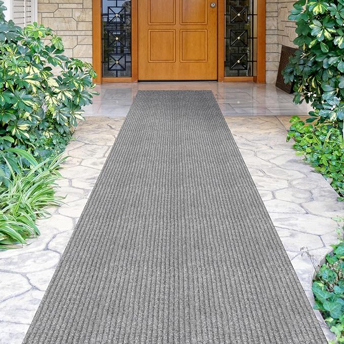 Ottomanson 2'7" x 15' Hallway Runner with Scraper Pile - Extra Durable Non-Slip Rug Mat for Indoor & Outdoor Use - Ideal for Kitchen, Entryway & Garage - High-Traffic Carpet, Gray