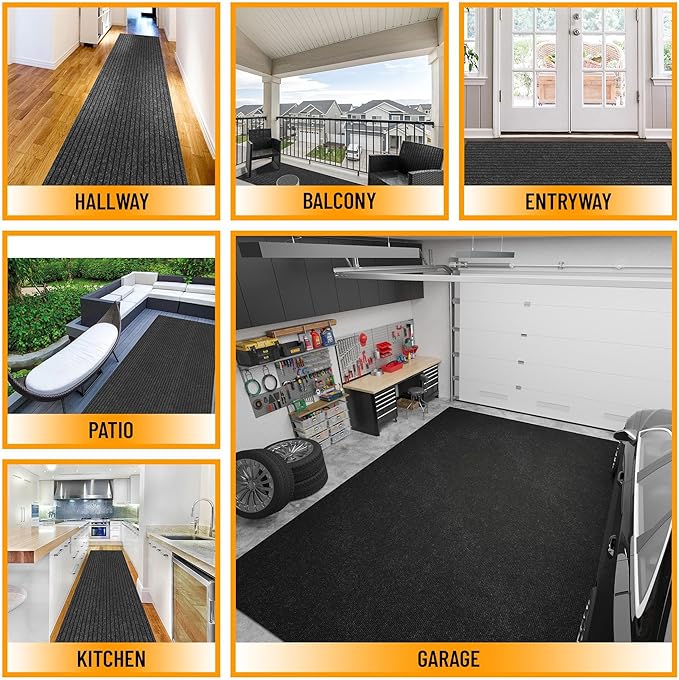 Ottomanson 2'7" x 40' Hallway Runner with Scraper Pile - Extra Durable Non-Slip Rug Mat for Indoor & Outdoor Use - Ideal for Kitchen, Entryway & Garage - High-Traffic Carpet, Black
