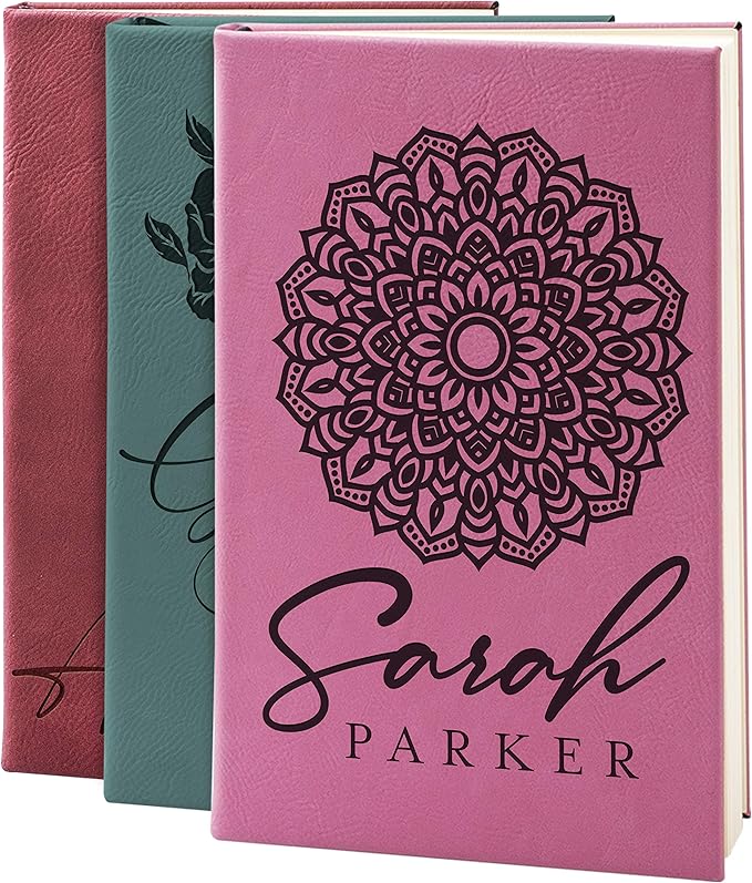 Personal Leather Journal Notebooks | 12 Design, 9 Color - Pink | Journal for Women, Men - Custom Notebook to Write in - Diary for Girls, Women - Personalized Gift Idea for Girl, Boy, Mom and Dad