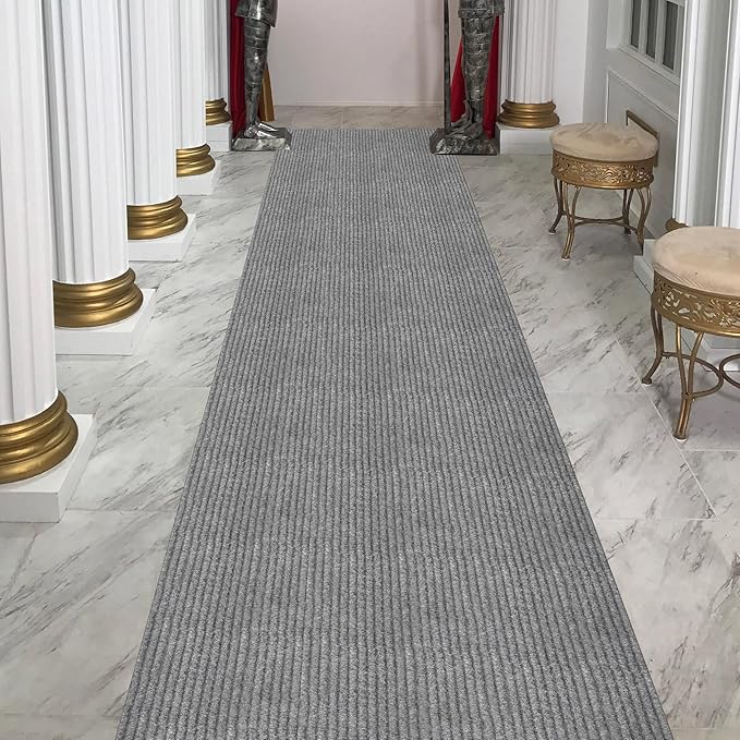 Ottomanson 2'7" x 15' Hallway Runner with Scraper Pile - Extra Durable Non-Slip Rug Mat for Indoor & Outdoor Use - Ideal for Kitchen, Entryway & Garage - High-Traffic Carpet, Gray