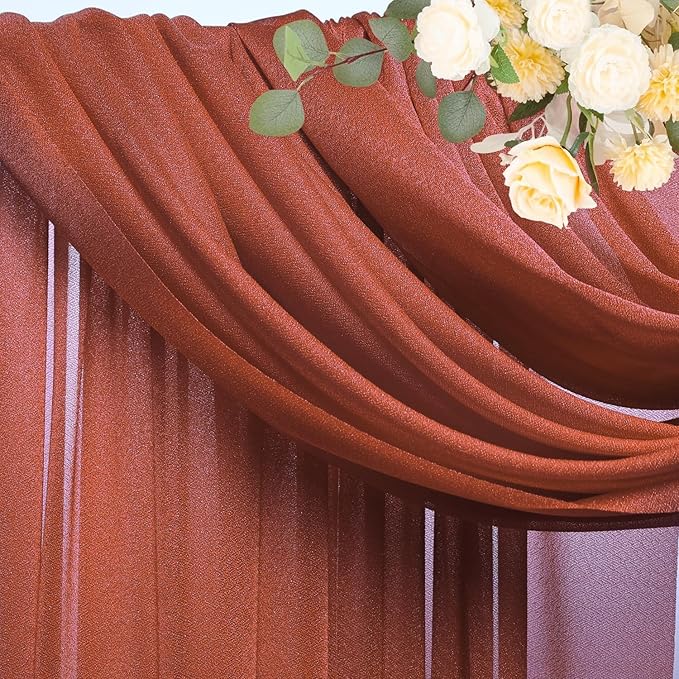 Wokceer Wedding Arch Draping Fabric Terracotta 2 Panels 28.7" x 20FT Sheer Drapes Backdrop for Ceremony, Birthday Party, Bridal Shower Decoration
