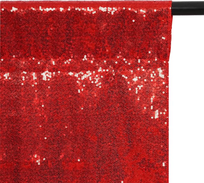 Poise3EHome 7Ft x 7Ft Red Sequin Backdrop, Glitter Thick Satin Sequin Background Drapes, Sparkly Opaque Photography Curtain Backdrop for Wedding Party Holiday Festival Decor