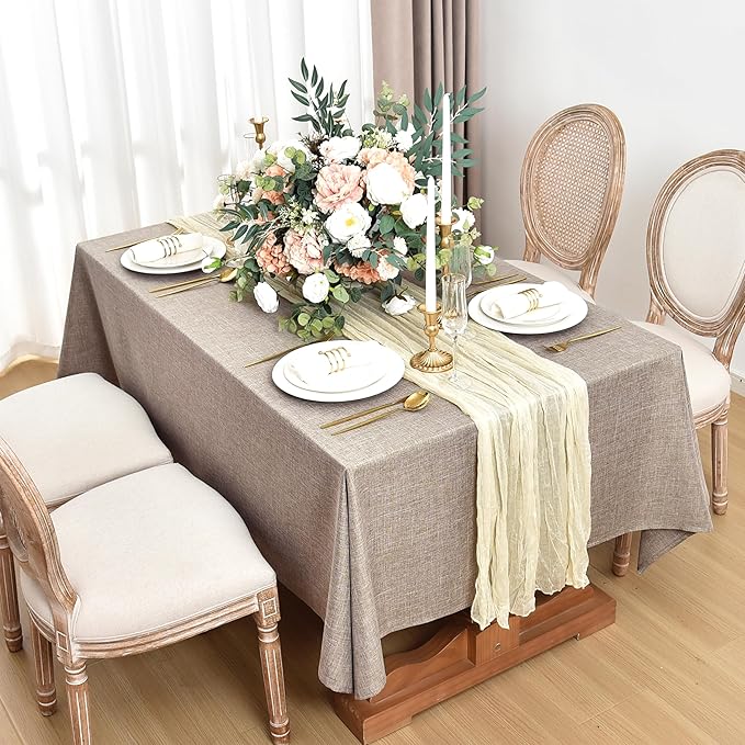 Fitable Faux Linen Tablecloths for Rectangle Tables: Water & Stain Resistant Farmhouse Table Cloth, Washable Burlap Textured Table Covers for Kitchen Dining Party(2 Pack, 60x102 Inch, Nature)