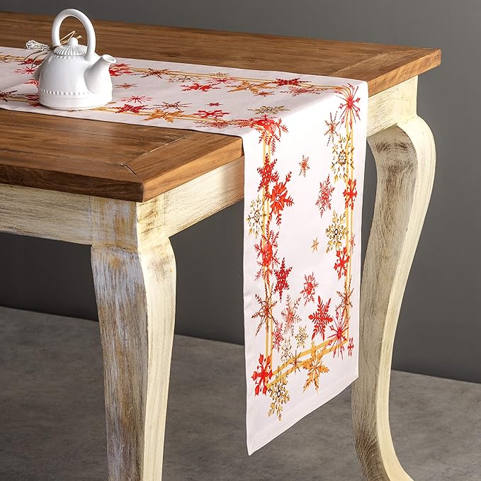 Maison d' Hermine Table Runner 100% Cotton Single Layer Table Runners 48 inches Long for Thanksgiving Christmas Decorations Home Kitchen Dining Party Wedding (Crystal Star, 14.5" x 48")
