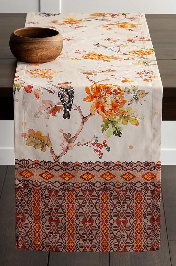 Maison d' Hermine Table Runner 100% Cotton Single Layer Table Runners 108 inches Long for Thanksgiving Christmas Decorations Home Kitchen Dining Party Wedding (Kelim - Prairie, 14.5" x 108")