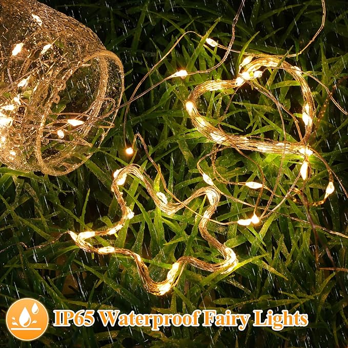 Lakumu 24 Pack Fairy Lights Battery Operated -7FT 20LED String Lights Waterproof Silver Wire Firefly Starry Moon Lights for DIY Christmas Decorations Party Wedding Centerpiece Table Decor, Warm White