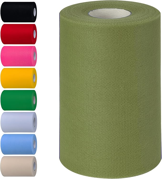Army Green Tulle Fabric Rolls 6 Inch by 100 Yards (300 feet) Tulle Roll Spool Fabric for DIY Tutu Skirt Baby Shower Birthday Party Wedding Decorations Christmas Craft Supplies (Army Green)