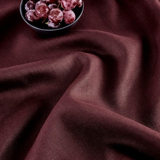 Solino Home Linen Burgundy Table Runner 120 Inches Long - 100% Pure Linen 14 x 120 Inch Table Runner for Fall, Autumn, Thanksgiving, Christmas, Holiday - Classic Hemstitch