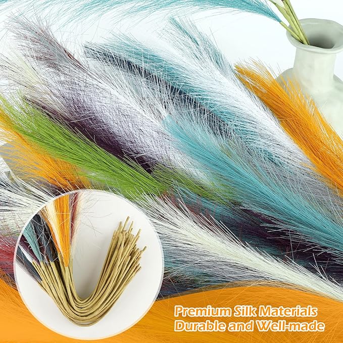 90 Pcs Rainbow Pampas Grass Decor 21.7 Inch Faux Pampas Grass Bulk Artificial Dried Flowers Small Vase Filler Pompas Grass.